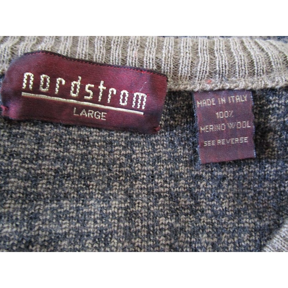 Vintage Nordstrom Black Tan Houndstooth Sweater Merino Wool Mens Lg Italy - Picture 5 of 16